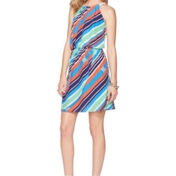 Lilly Pulitzer Kennett Overboard Stripe Braided Chain Halter Dress Size L - Picture 1 of 7